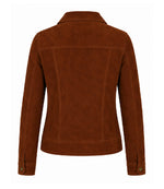 Women's Brown Suede Trucker Jacket Back - Jacket Aura