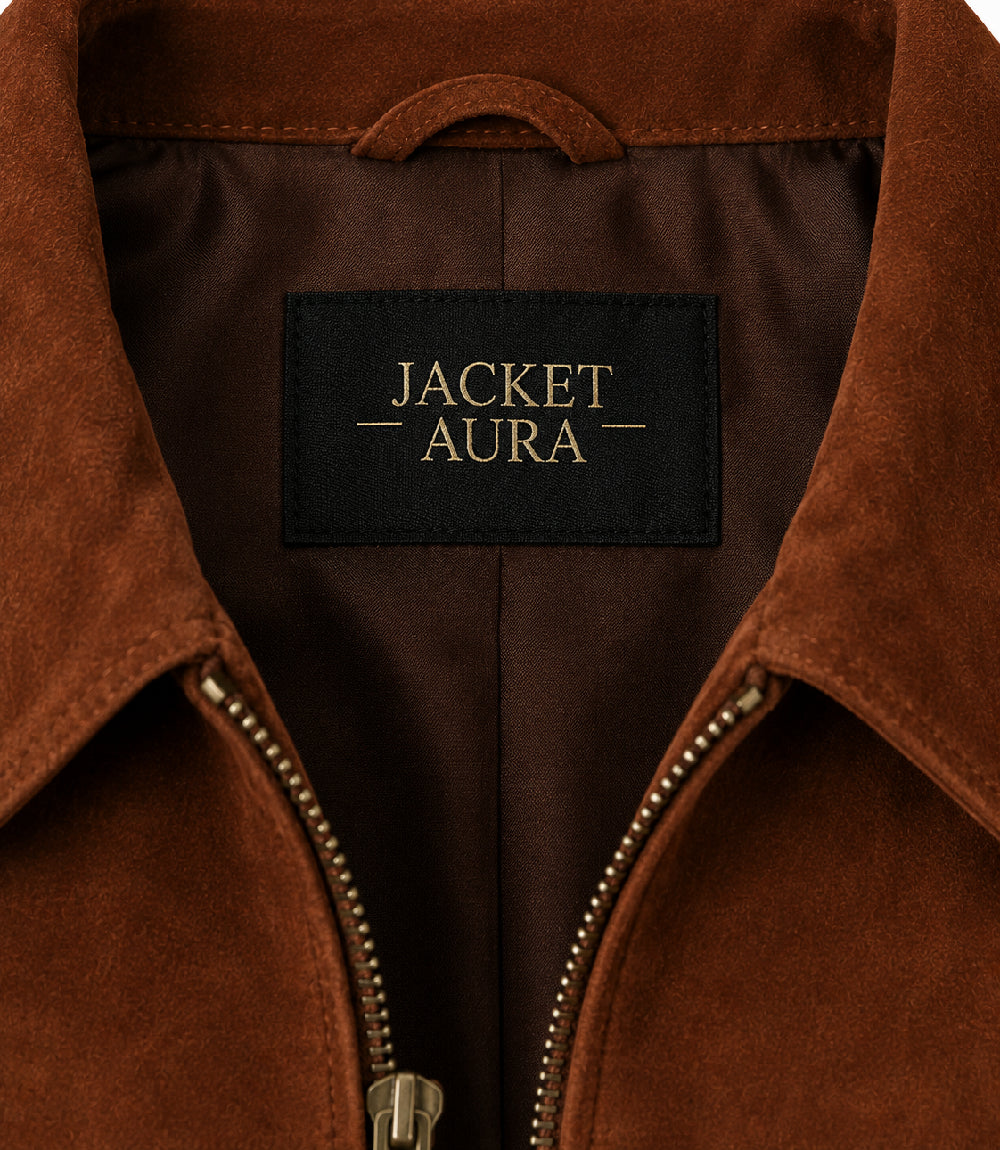 Women's Brown Suede Trucker Jacket Collar - Jacket Aura