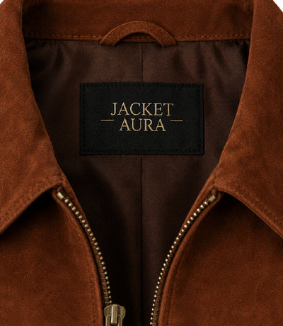Women's Brown Suede Trucker Jacket Collar - Jacket Aura