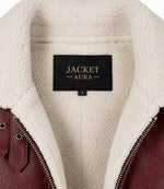 Women's Burgundy Furand Shearling Leather Jacket Collar - Jacket Aura