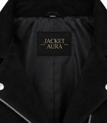 Women's Cropped Black Suede Biker Jacket Collar - Jacket Aura