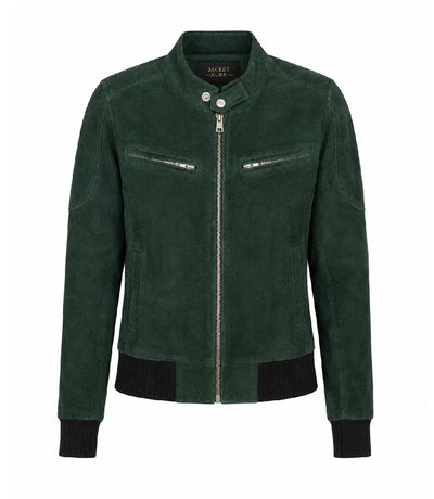 Women's Forest Green Suede Bomber Jacket - Jacket Aura