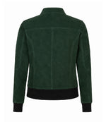 Women's Forest Green Suede Bomber Jacket Back - Jacket Aura