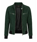Women's Forest Green Suede Bomber Jacket Front - Jacket Aura