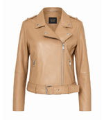 Women's Light Brown Leather Biker Jacket - Jacket Aura