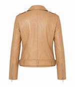 Women's Light Brown Leather Biker Jacket Back - Jacket Aura