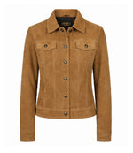 Women's Light Brown Suede Trucker Jacket - Jacket Aura