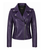 Women's Purple Leather Biker Jacket - Jacket Aura