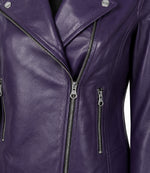 Women's Purple Leather Biker Jacket Closeup - Jacket Aura