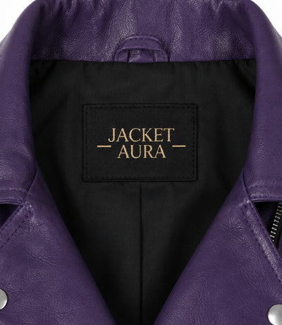 Women's Purple Leather Biker Jacket Collar - Jacket Aura