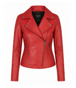 Women's Red Leather Biker Jacket - Jacket Aura