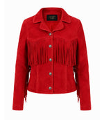 Women's Red Suede Fringe Western Jacket - Jacket Aura