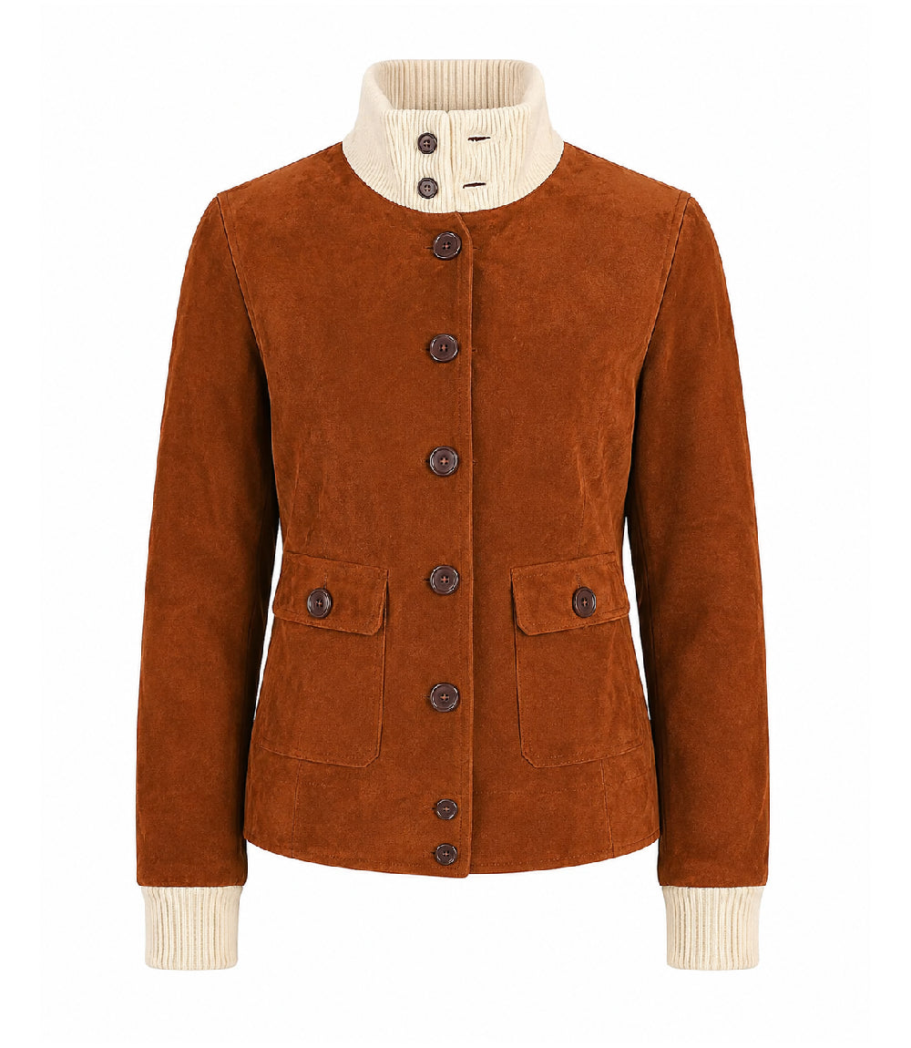 Women's Sasha Brown Suede Button Jacket - Jacket Aura