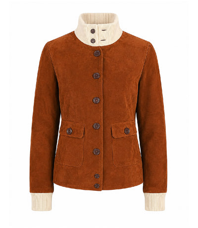 Women's Sasha Brown Suede Button Jacket - Jacket Aura