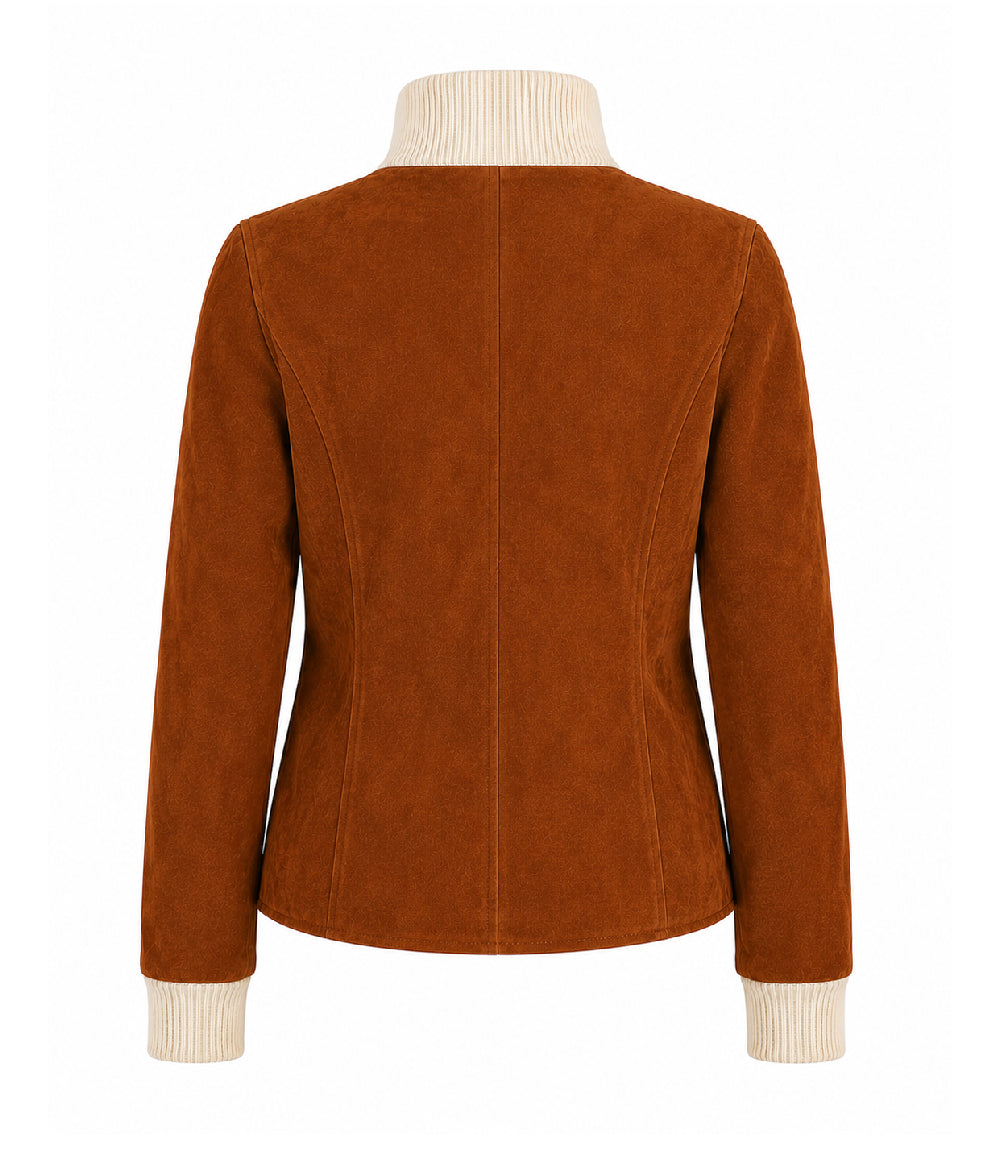 Women's Sasha Brown Suede Button Jacket Back - Jacket Aura