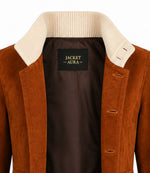 Women's Sasha Brown Suede Button Jacket Collar - Jacket Aura