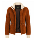 Women's Sasha Brown Suede Button Jacket Front - Jacket Aura