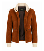 Women's Sasha Brown Suede Button Jacket Front - Jacket Aura